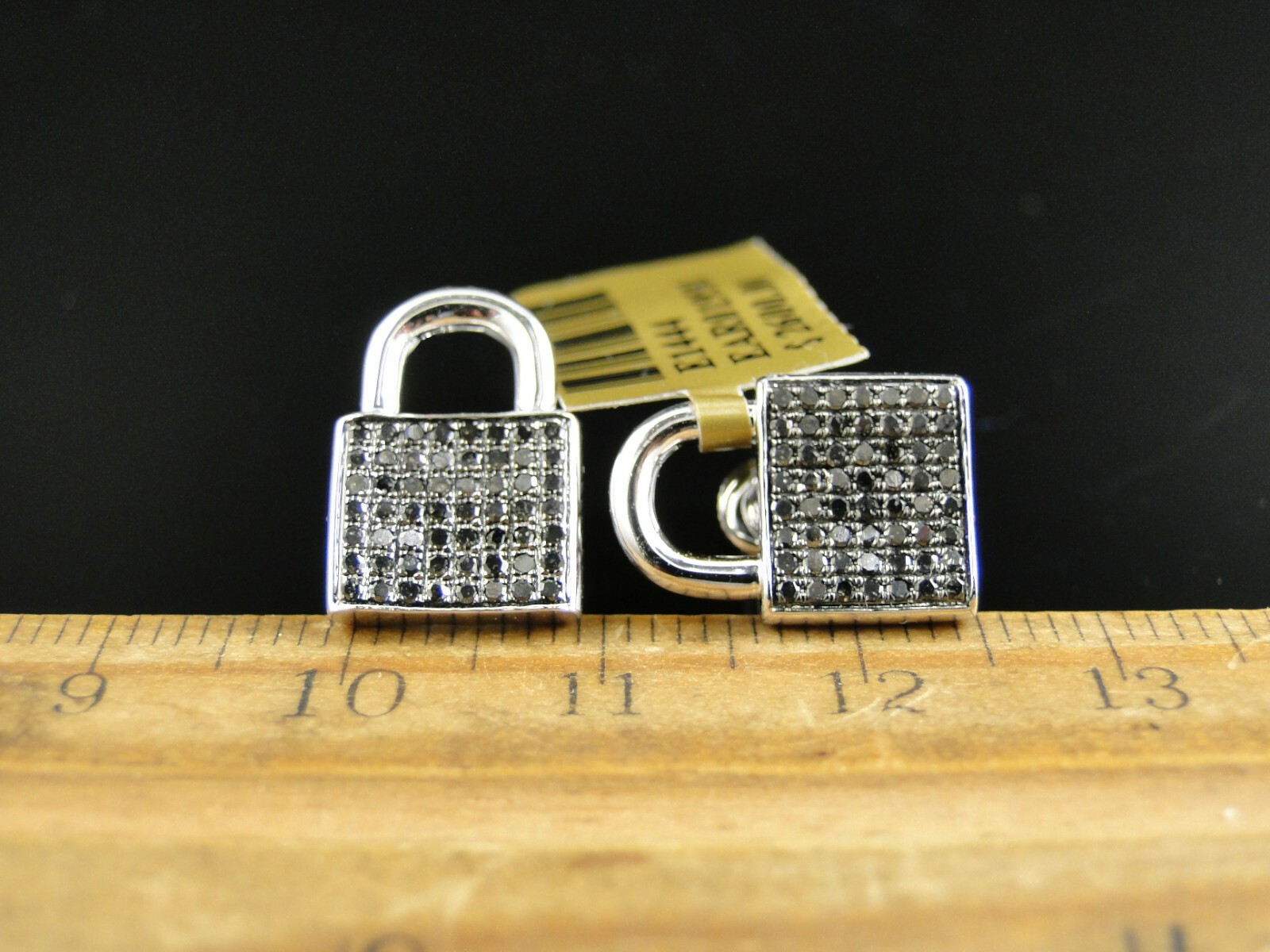 0.75ct Black Lab-Created Moissanite Lock Shape Cluster Earring White Gold Plated