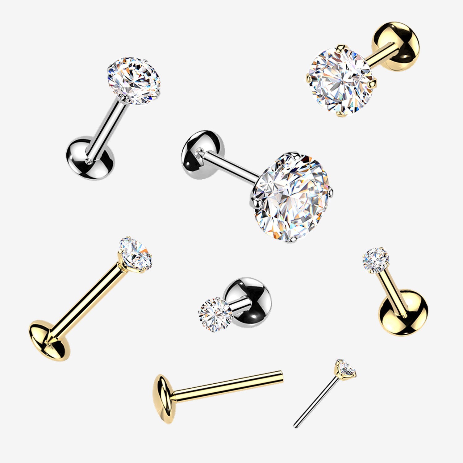 Implant Grade Titanium OneFit Threadless Moissanite Sparkle Flat Back Labret