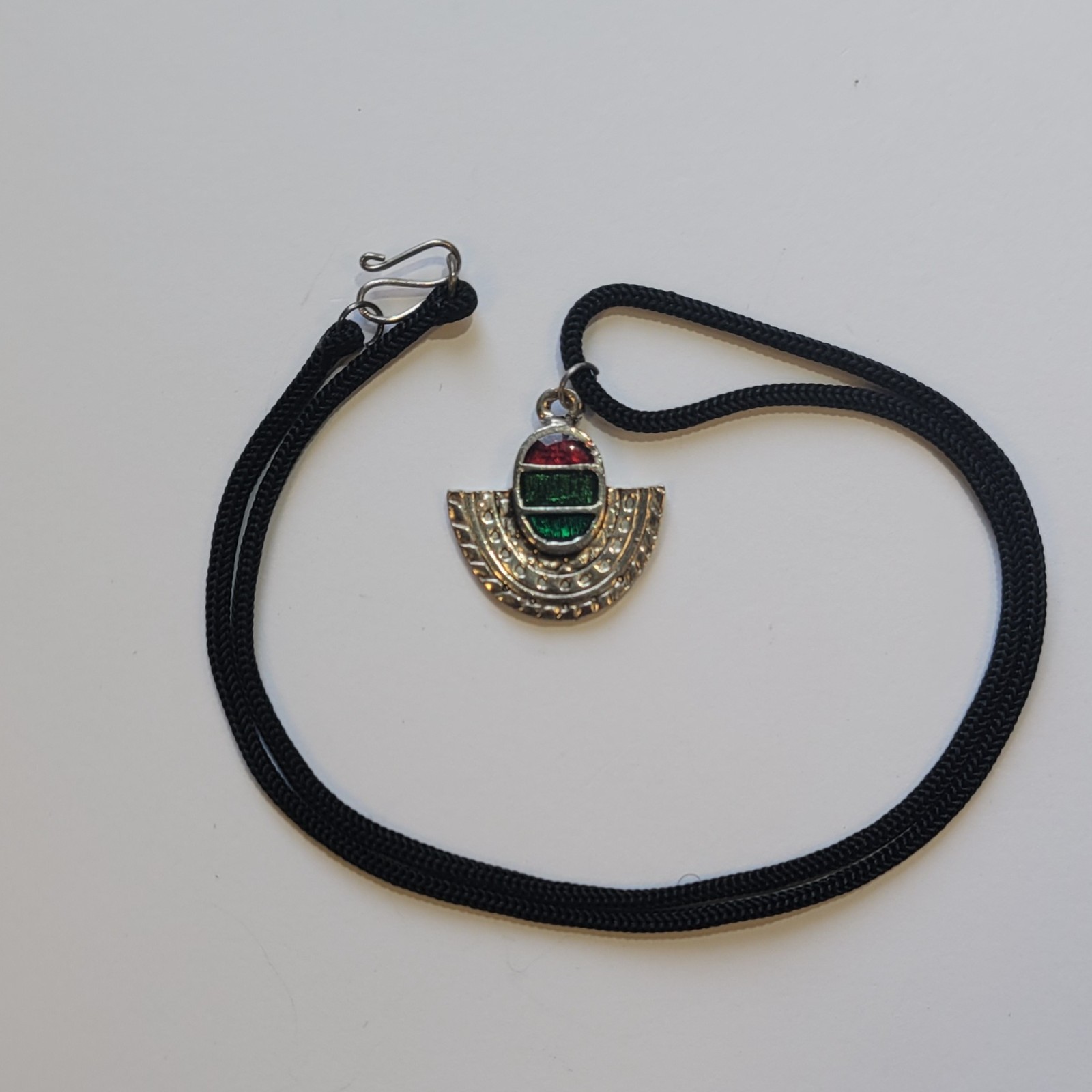 Southwestern Silver Plated Crescent Red Green Blue Enamel Pendant 18in Necklace