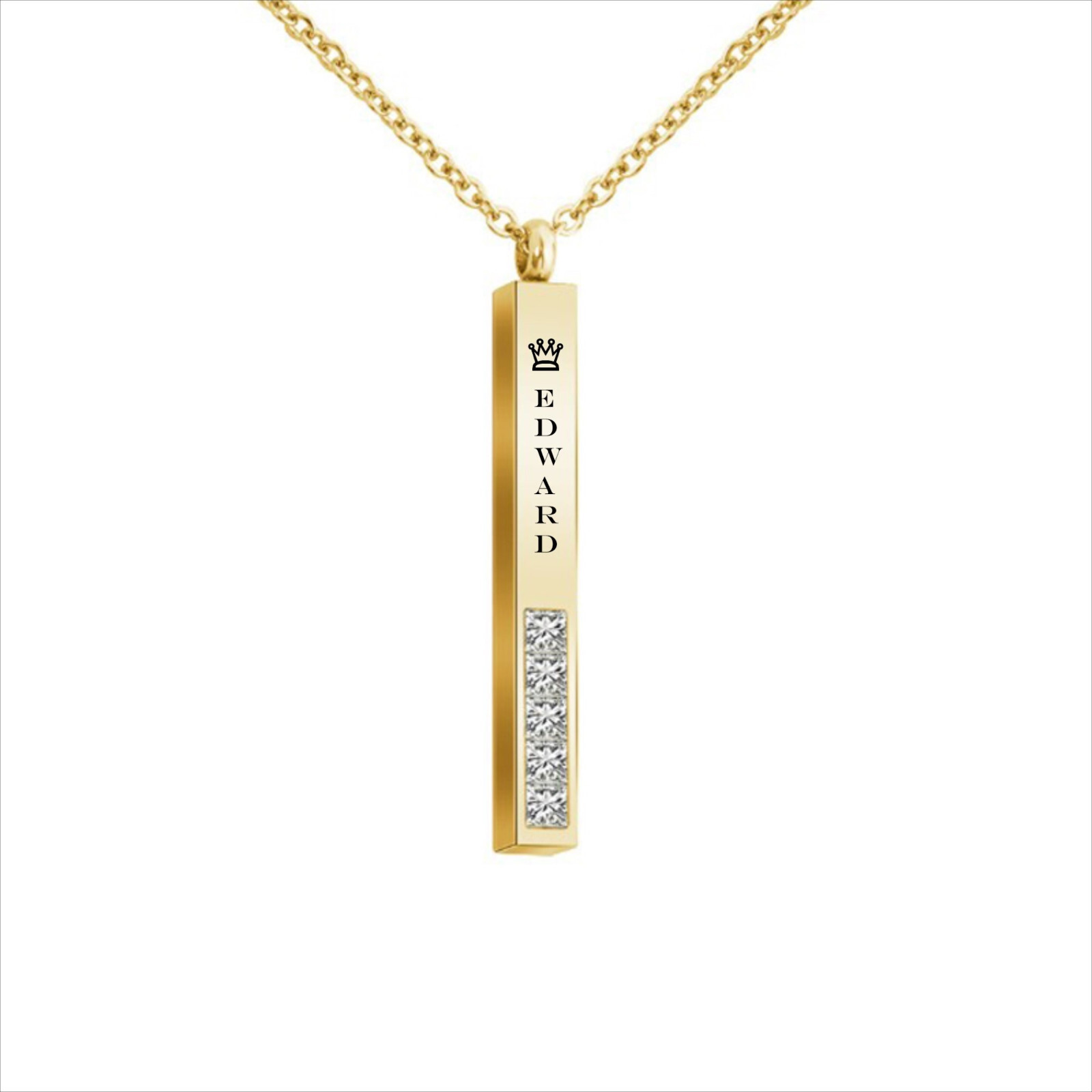 Personalized Vertical Crystal Bar Necklace, Custom Engraved 3D Name Necklace