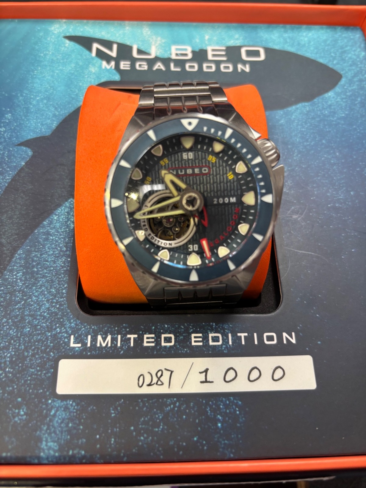 NEW Nubeo Megalodon Automatic Diver Watch • Open Heart Limited Edition #027/1000