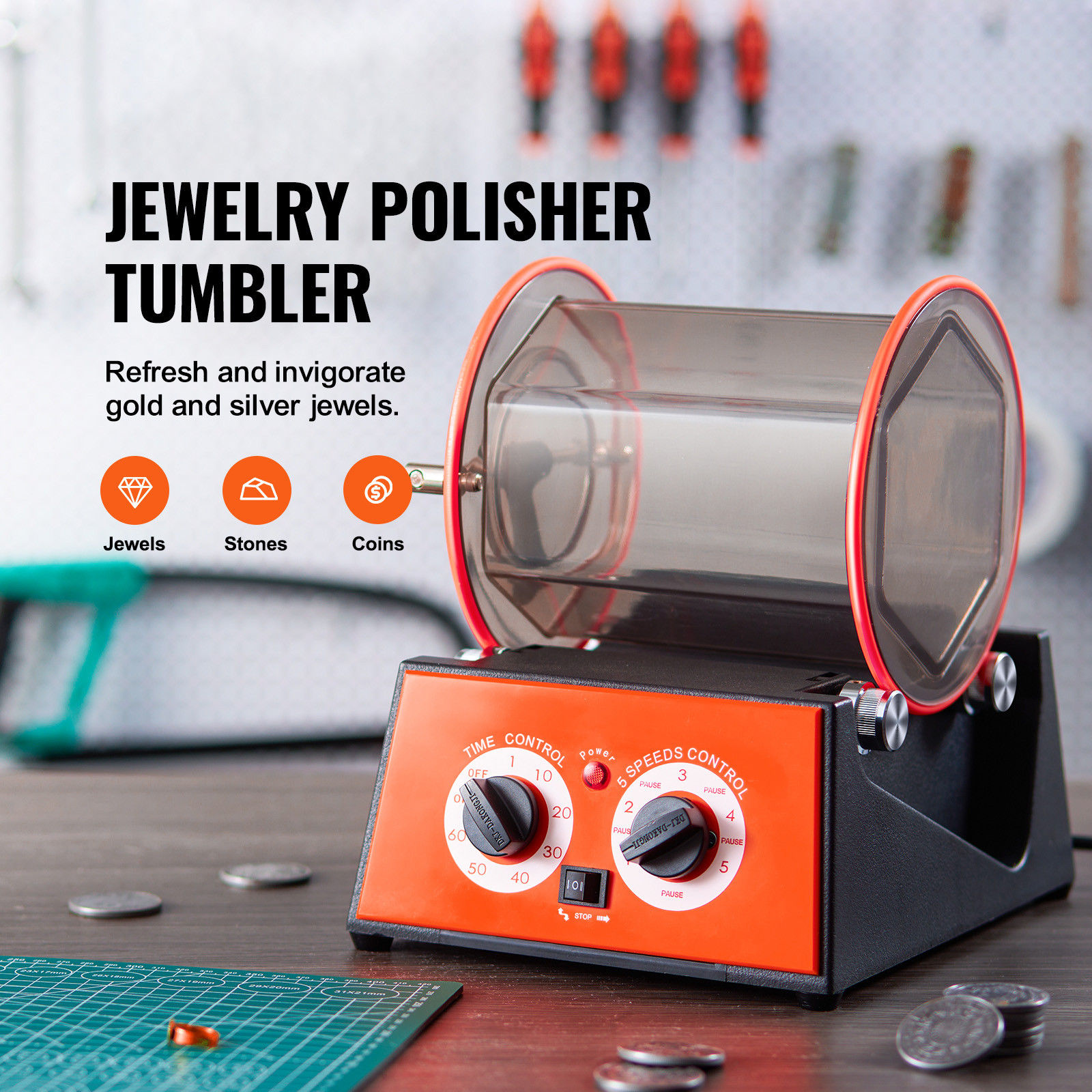 VEVOR 5kg Rotary Tumbler Surface Polisher Jewelry Polish Finish Machine Gem DIY