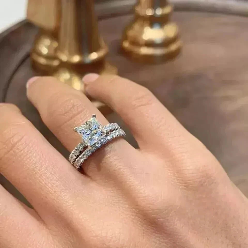 2.50 Ct Princes Cut Lab Grown Bridal Set Engagement Ring 925 Sterling Silver