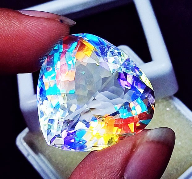 Mystic Quartz Pear Shape Certified Loose Gemstone 37.60 Ct With Free Gift