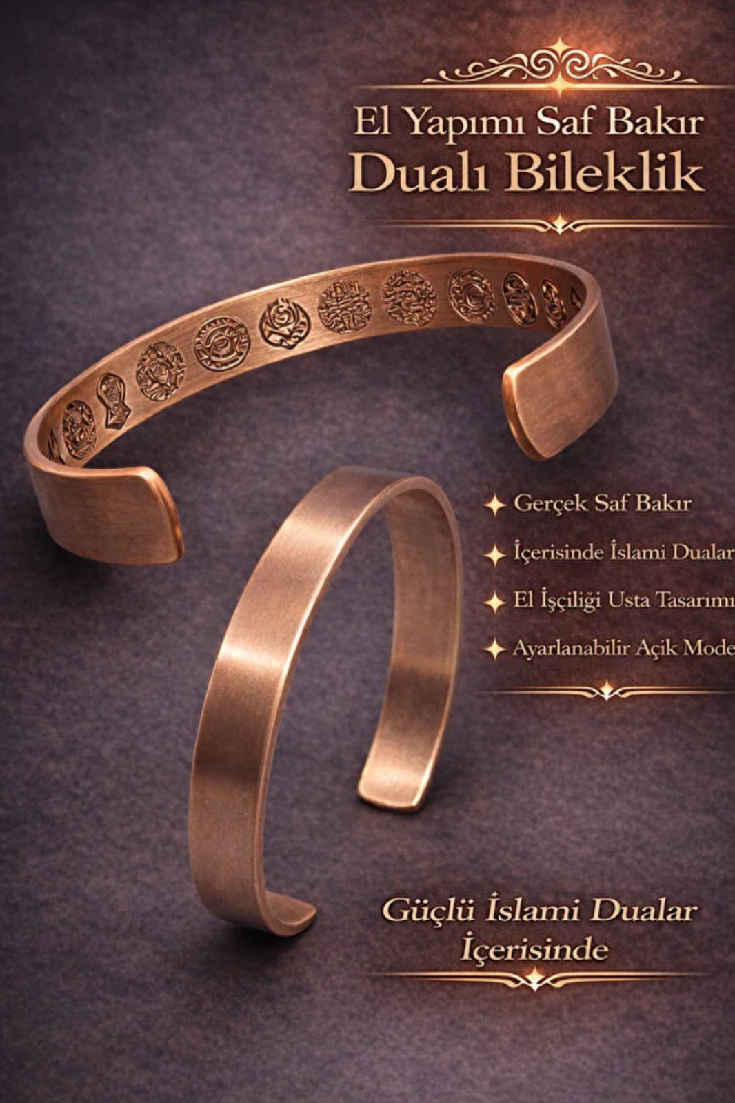 100% Pure Copper Bracelet for Men & Women with Sacred Inscriptions – Ayat al-Kur
