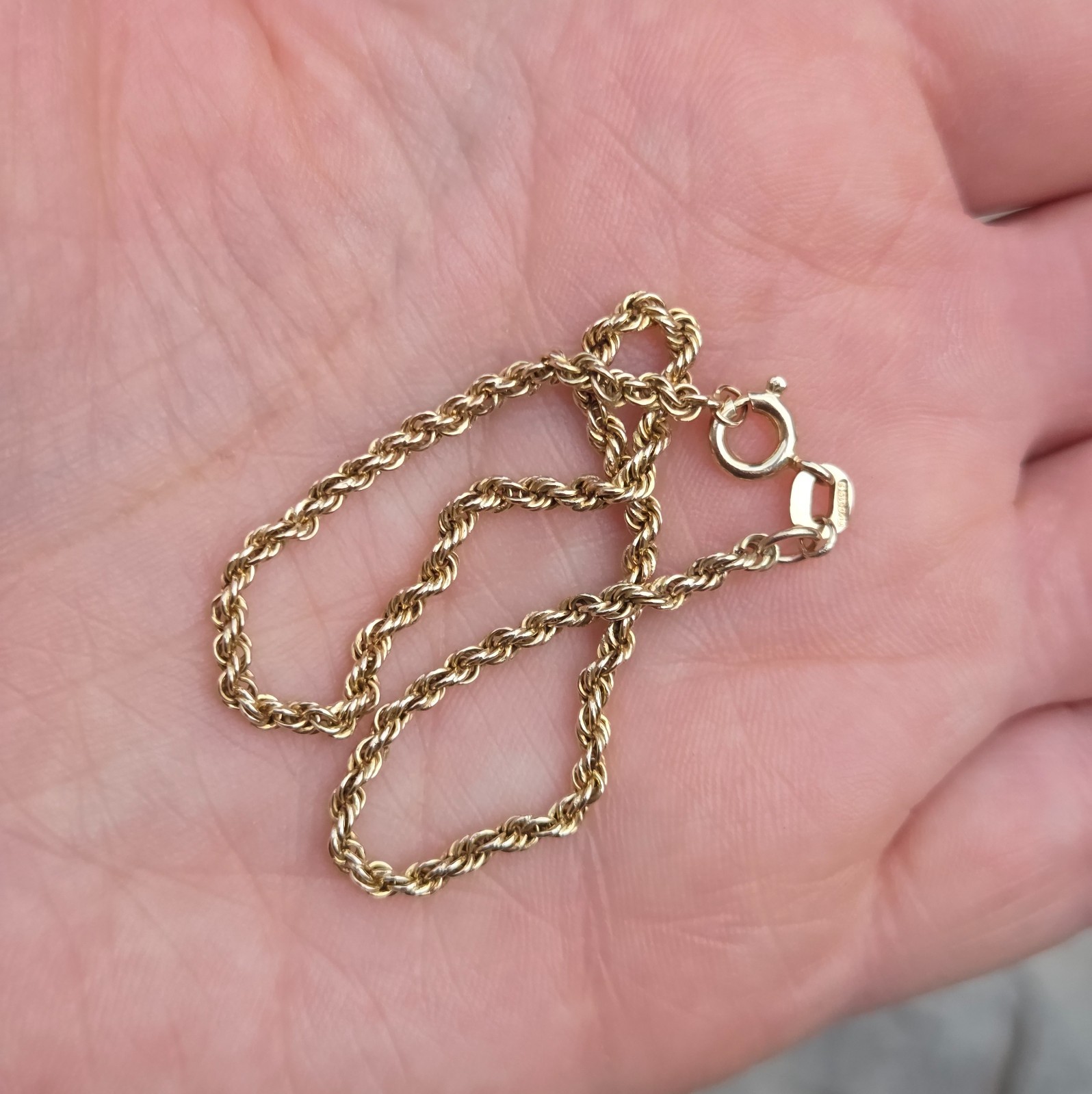 Vintage 1983 Hallmarked Solid 9ct 9k Gold Rope Chain Bracelet 7.5”