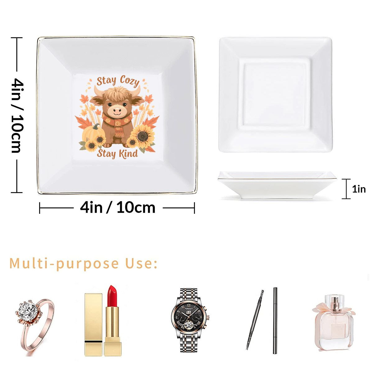 Stay Cozy Stay Kind Highland Cow Fall Jewelry Dish Trinket Ring Holder Autumn