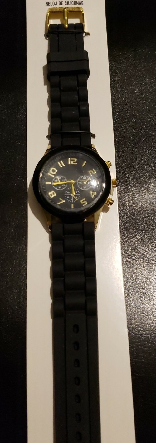 Ladies Darice Gold Tone Black Poly Band Analog Watch M14