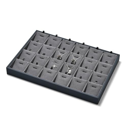 Grey Microfiber Jewelry Display Tray 24 Grids Pendant 24 Grid with Insert