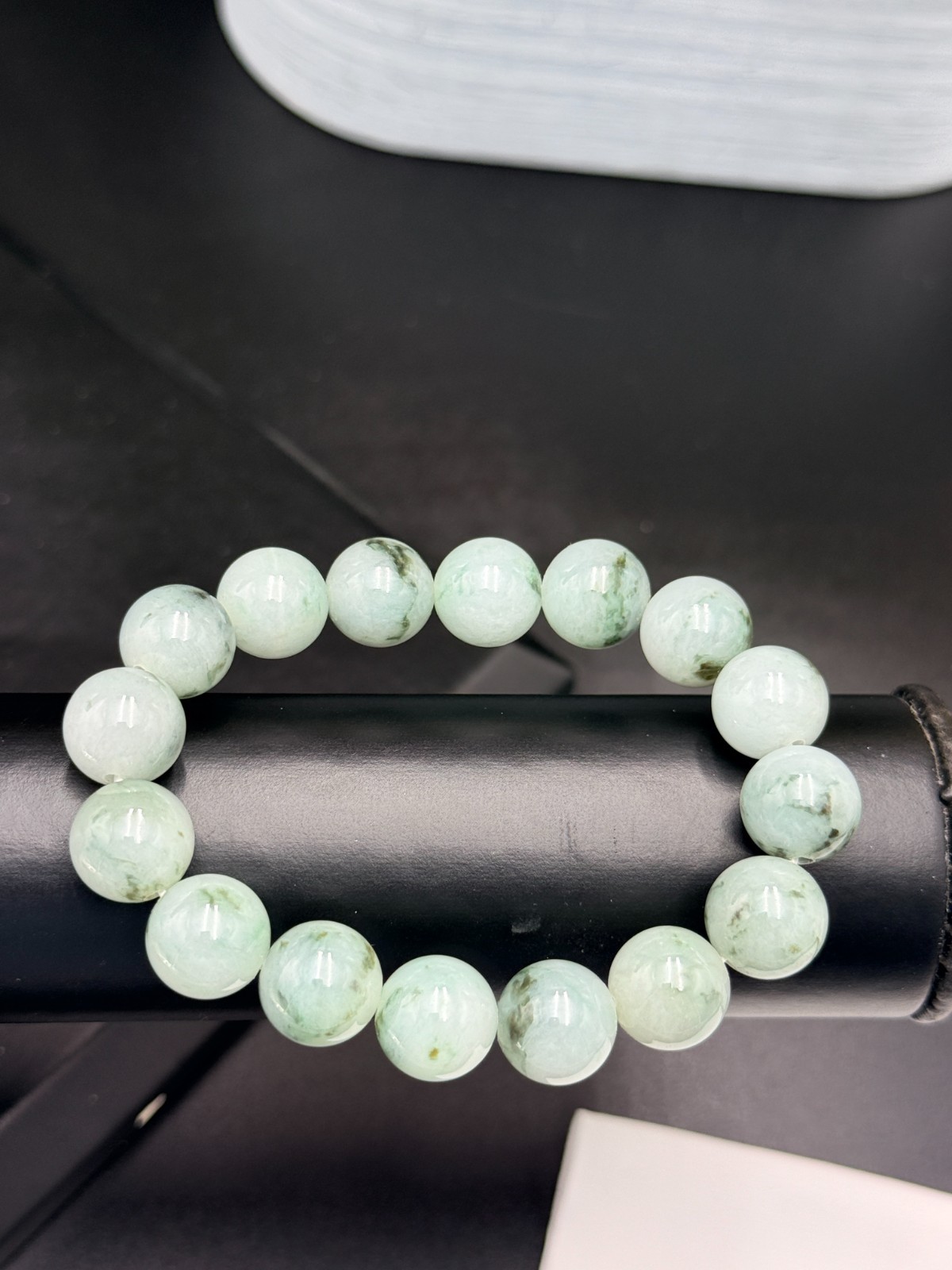 Certified Natural Jadeite Jade Beaded Bracelet Green Float FLWR 13.4 mm #100079
