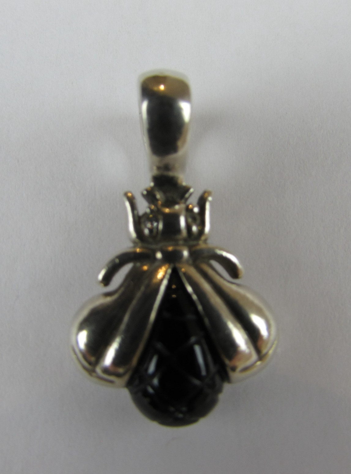 Slane & Slane Sterling Silver Onyx and Diamond Eye Bee Pendant Hinged Bail