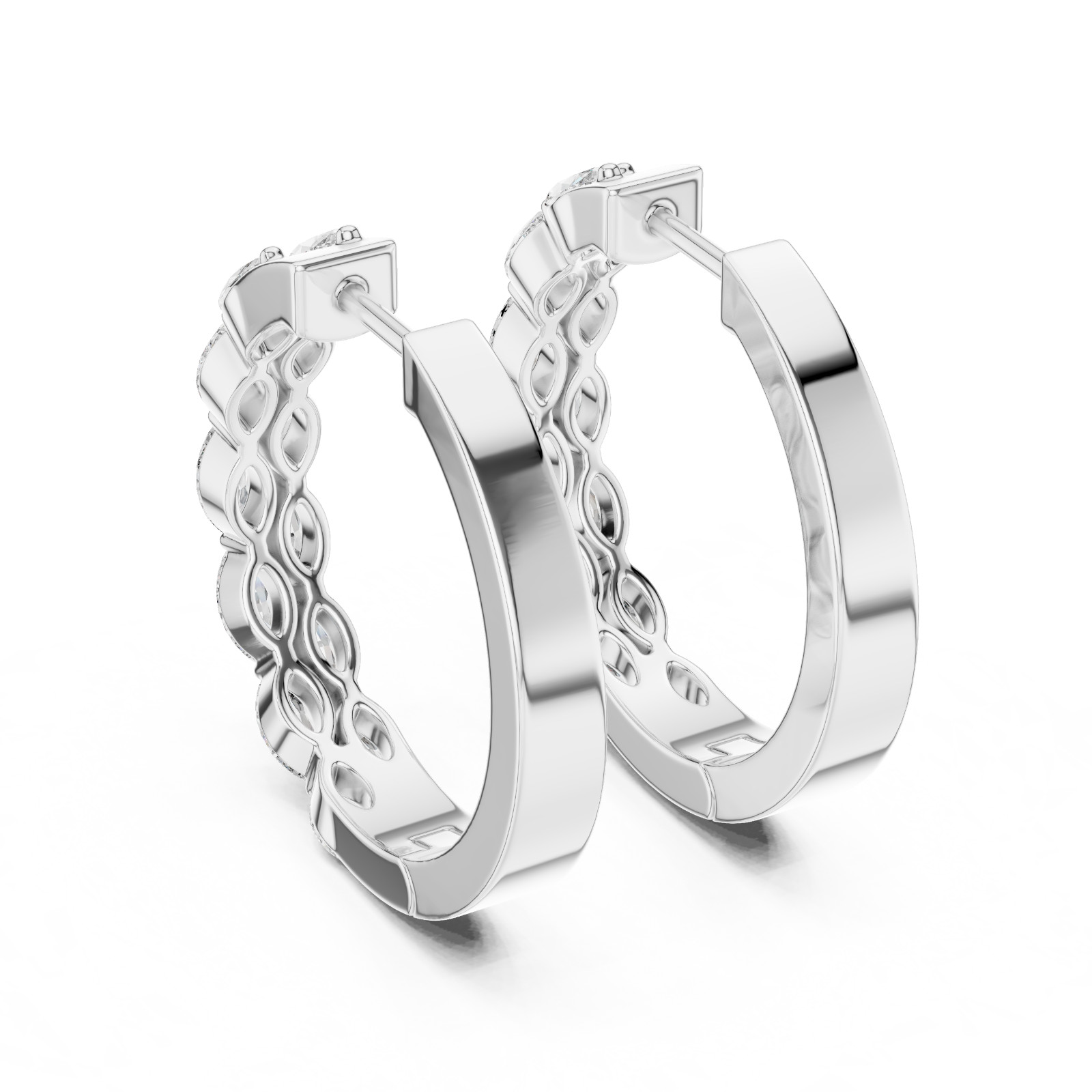 Round Certified Natural 24 Pc Diamond Designer Style Hoop Earrings 14K Gold Over