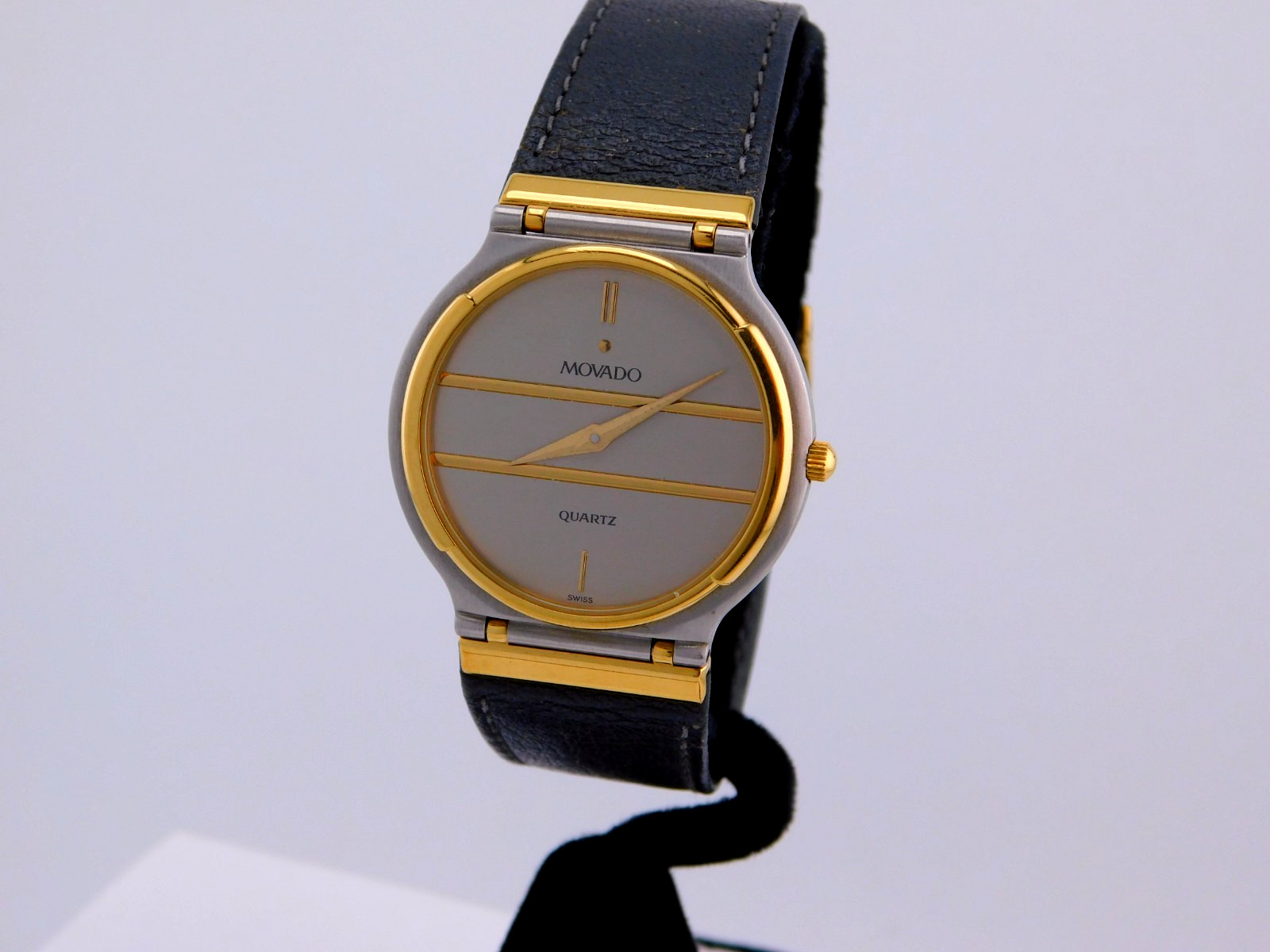MOVADO 87-33-871 TWO-TONE 18K GP 5J SWISS QUARTZ MENS WRISTWATCH RARE W/BOX