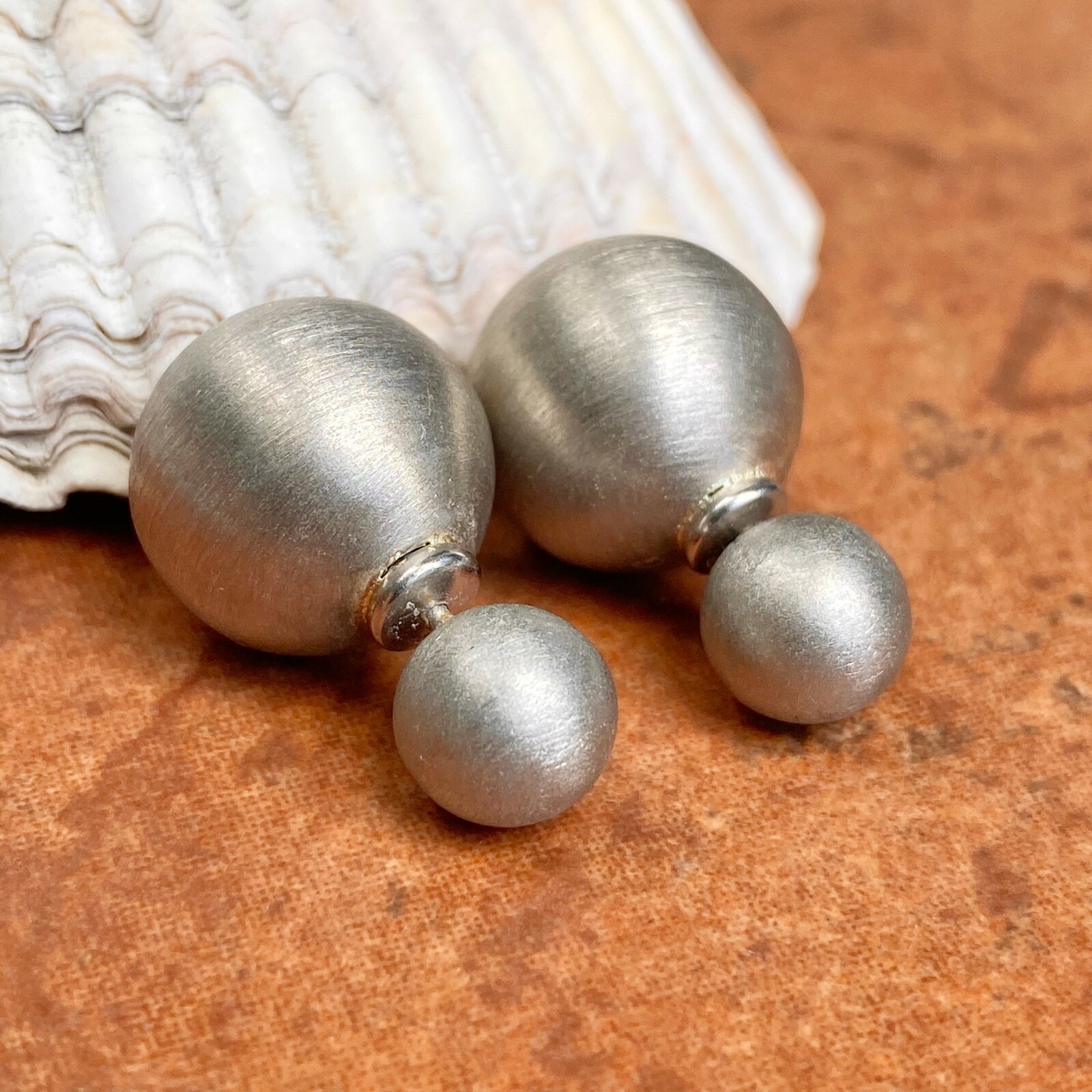 Sterling Silver Matte Satin Finish Double-Ended Ball Earrings 14 MM x 8 MM NEW