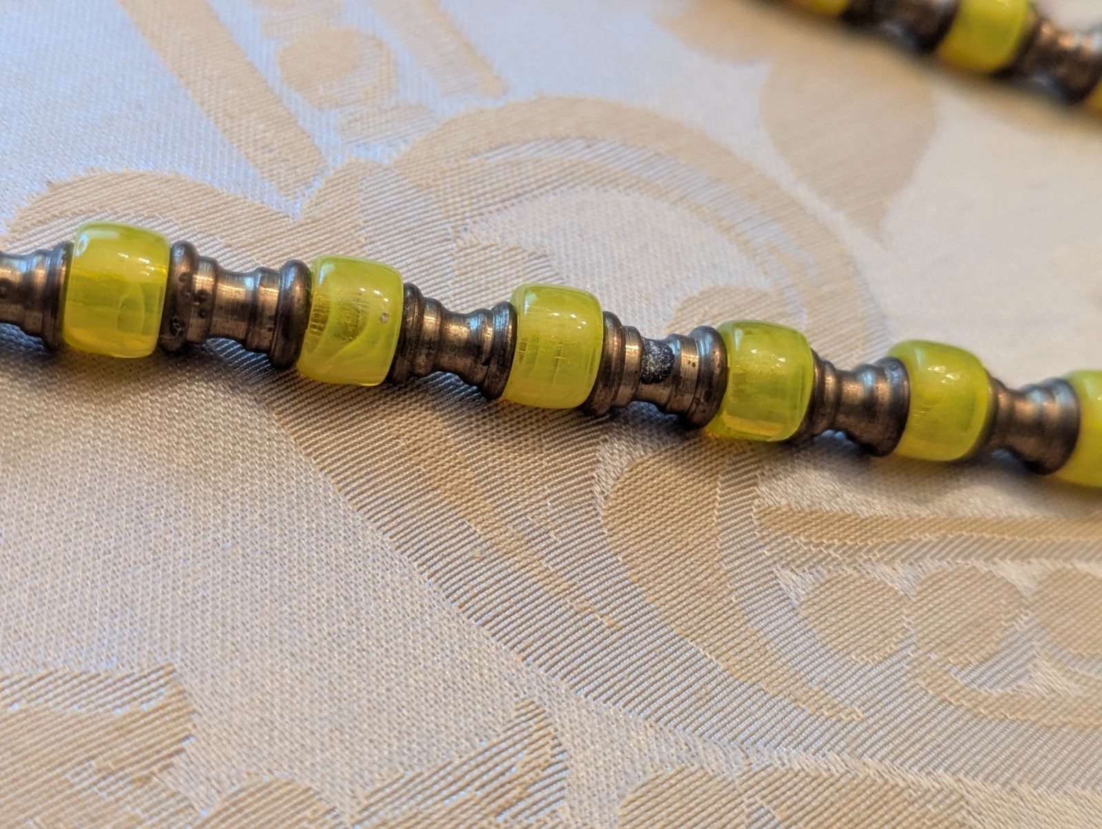 African Influenced Handmade Necklace w/Glass Beads and Metal Spacers