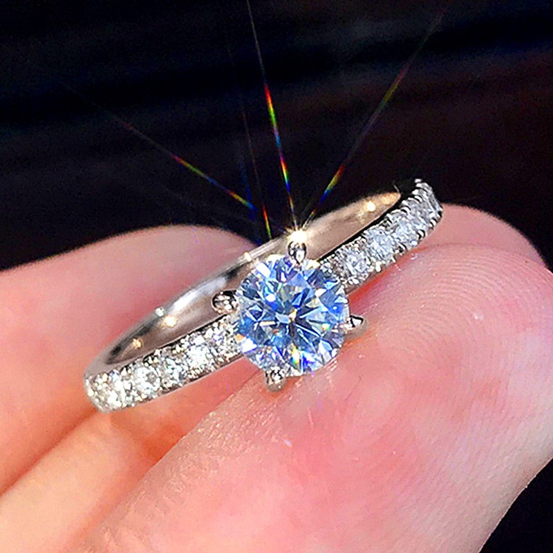 Sparkling Crystal Zircon Engagement Ring Claw Setting Wedding Band Women Jewelry