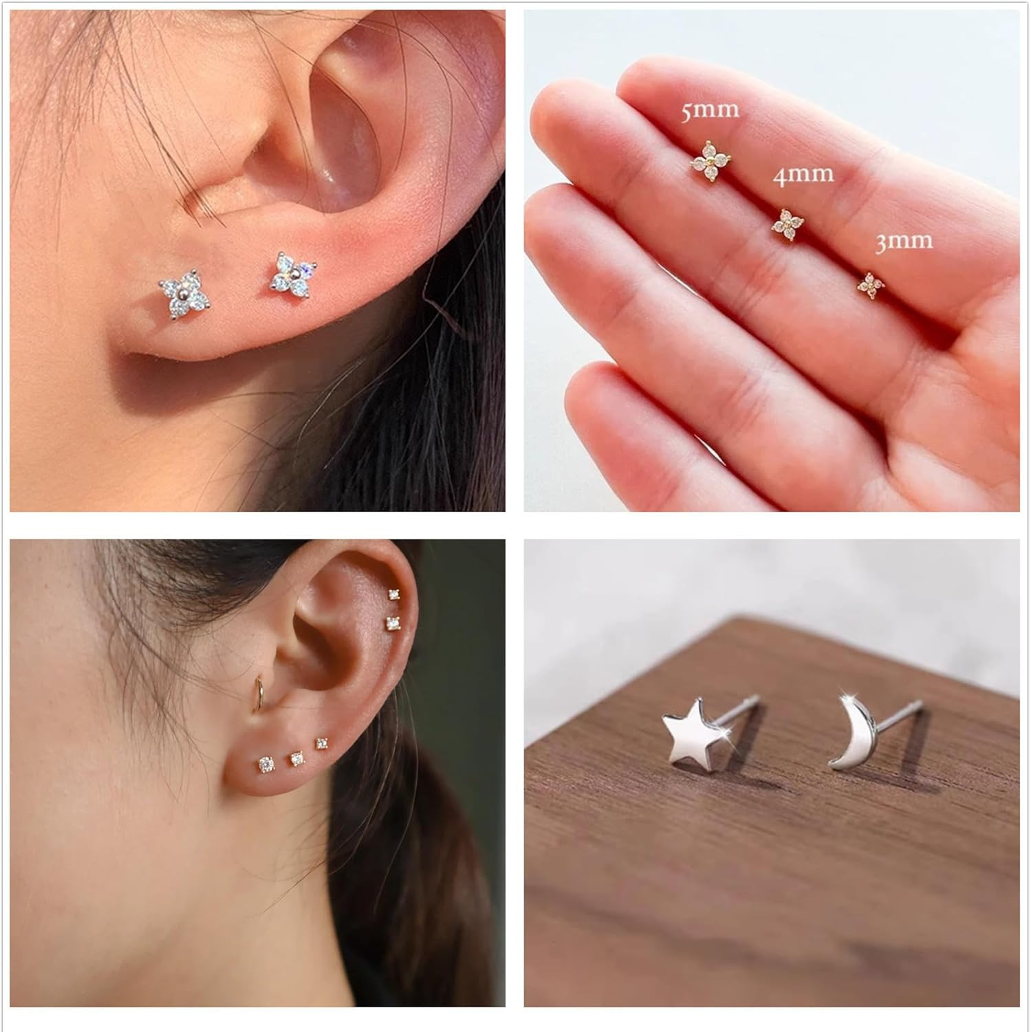3 Pairs 14K Gold Plated Stud Earring Sets for Women Small Dainty Sterling Silver
