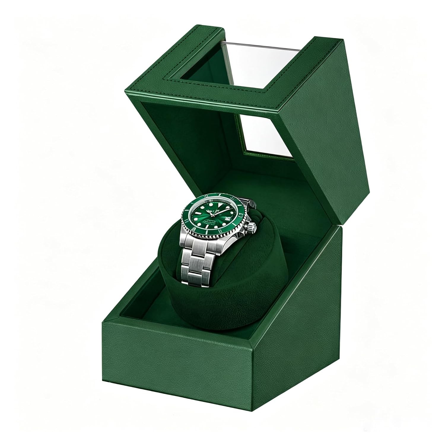 Green Automatic Watch Winder with Japanese Quiet Motor Battery/AC Powered