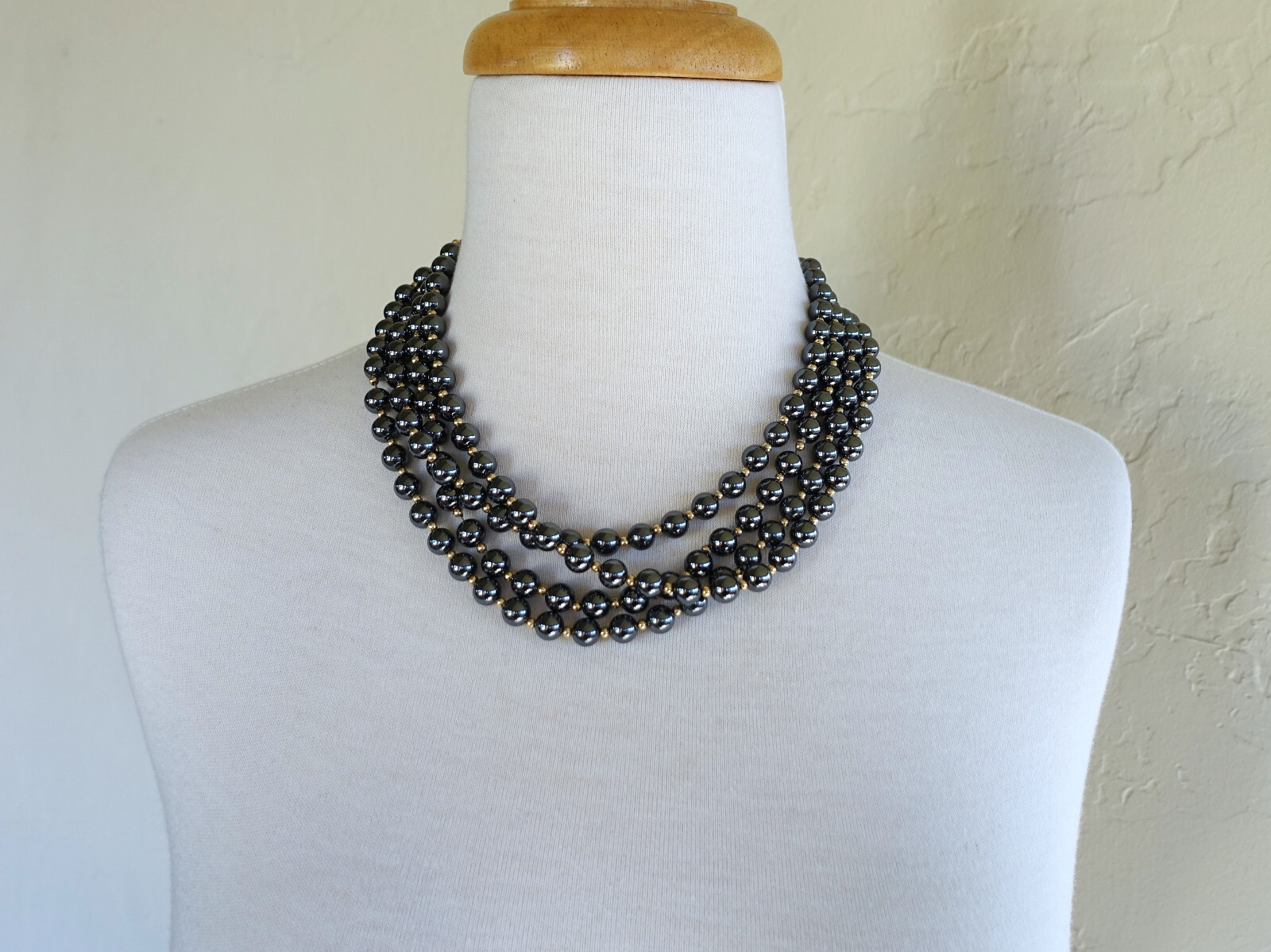 Fortunoff Hematite & 14K Gold Beaded Necklaces, 2 x 30″, 200g