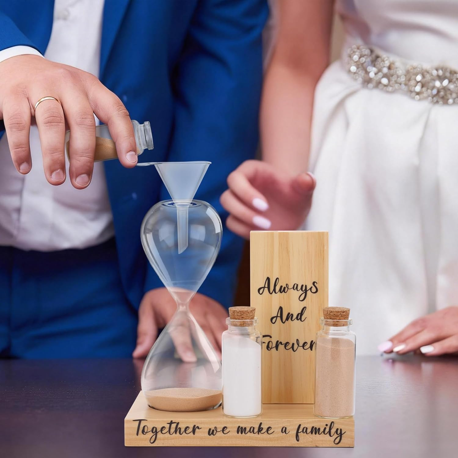 Unity Sand Ceremony Set with Hourglass, Mini Bottles, and Dyed Sand