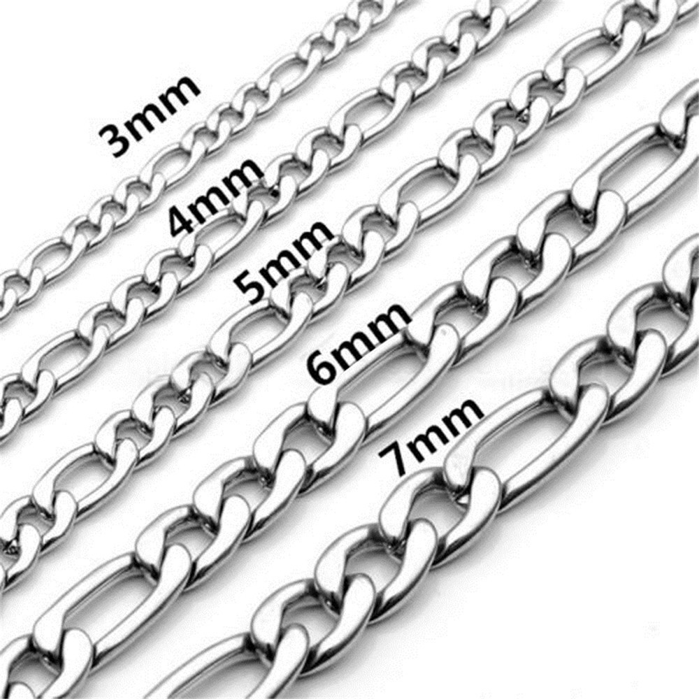 18″ – 30″ Stainless Steel Necklace Figaro Snake Hexagon Curb Cuban Jewelry Chain