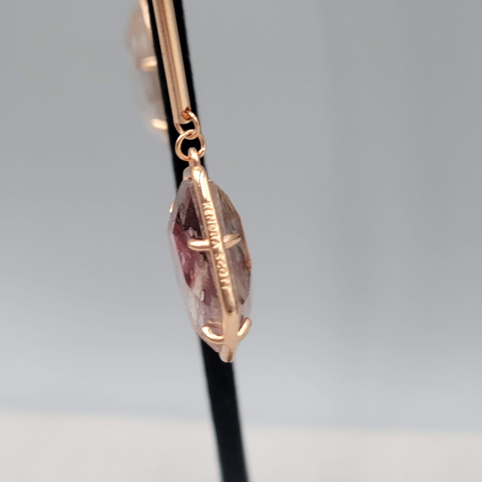 Kendra Scott Charmian Sable Mica Rose Gold tone Pierced Earrings Dangle 3.25″