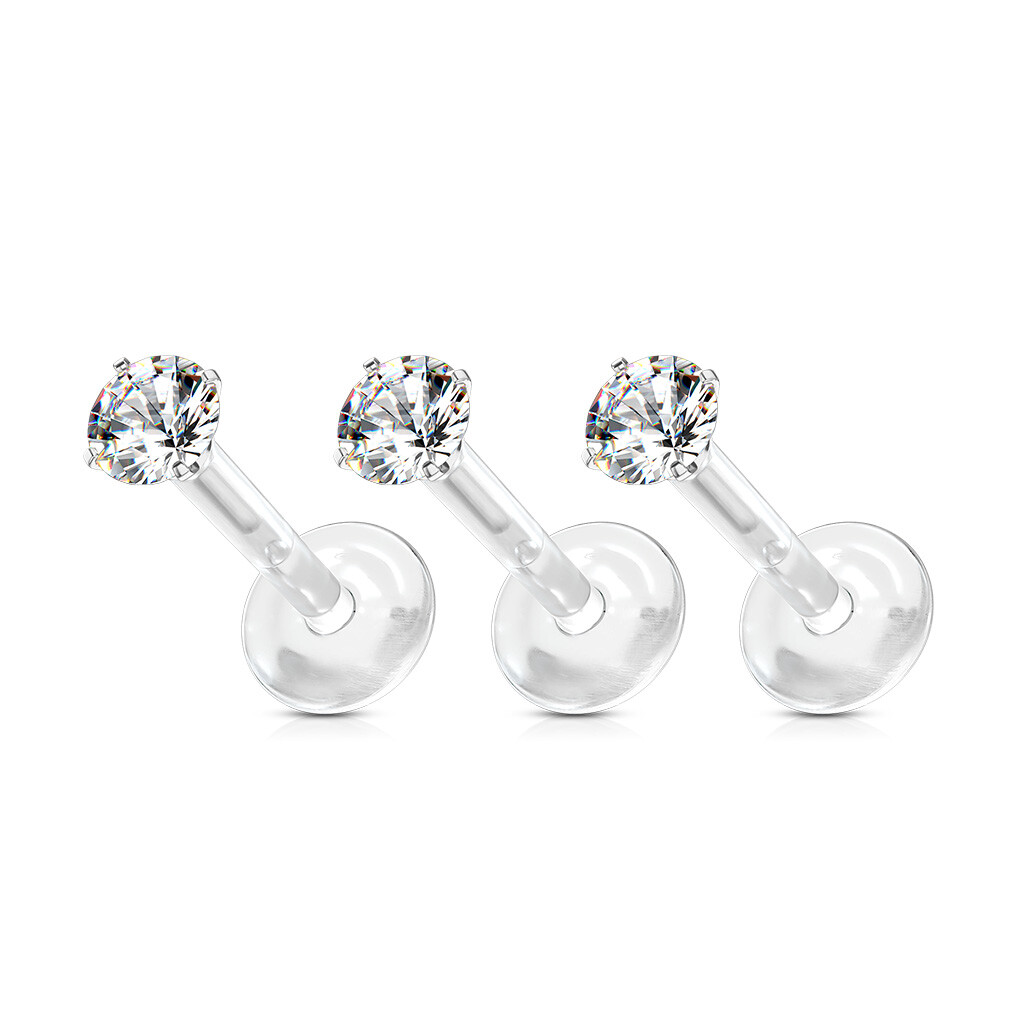 10 Pc Prong Set CZ Bio Flex Push In Ear Cartilage Helix Labret MonroeTragus 16G