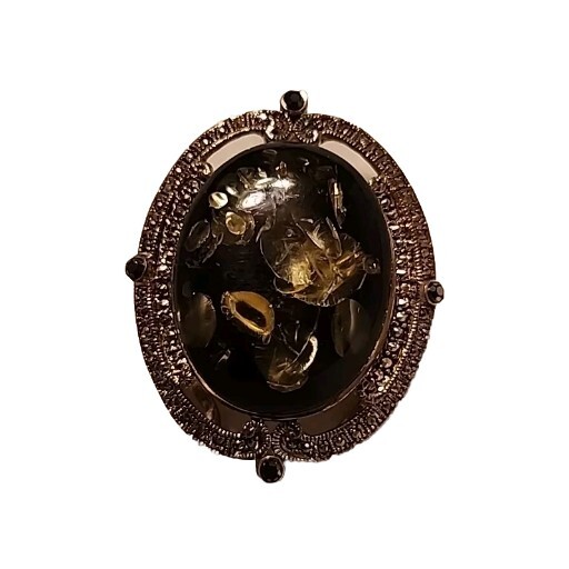 VTG 2-1/4″ Domed Filled Resin Oval Brooch Pendent Antique Rhinestone