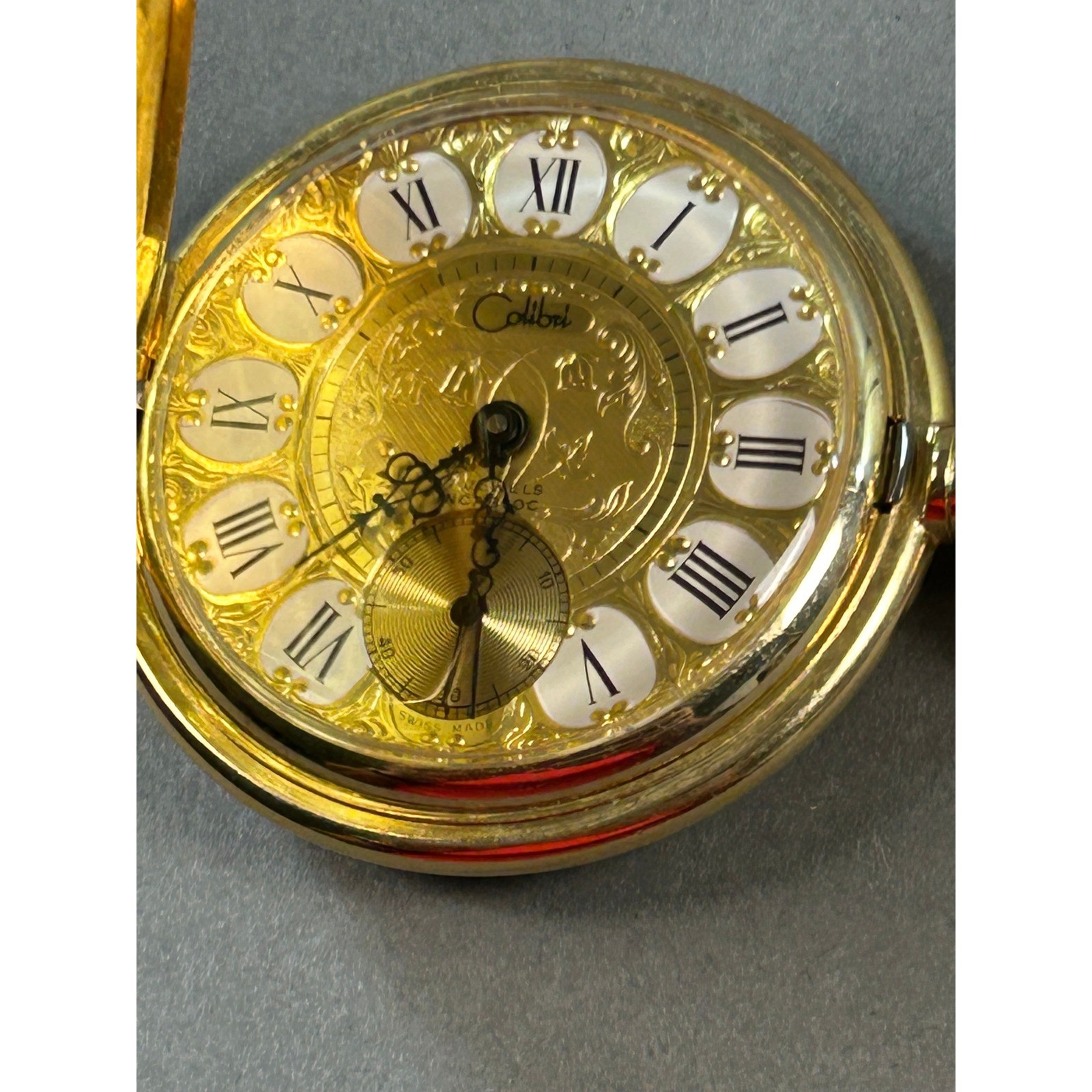 Vtg. Colibri Swiss Made Pocket Watch Hunter Case Roman Numeral Hadley Untested
