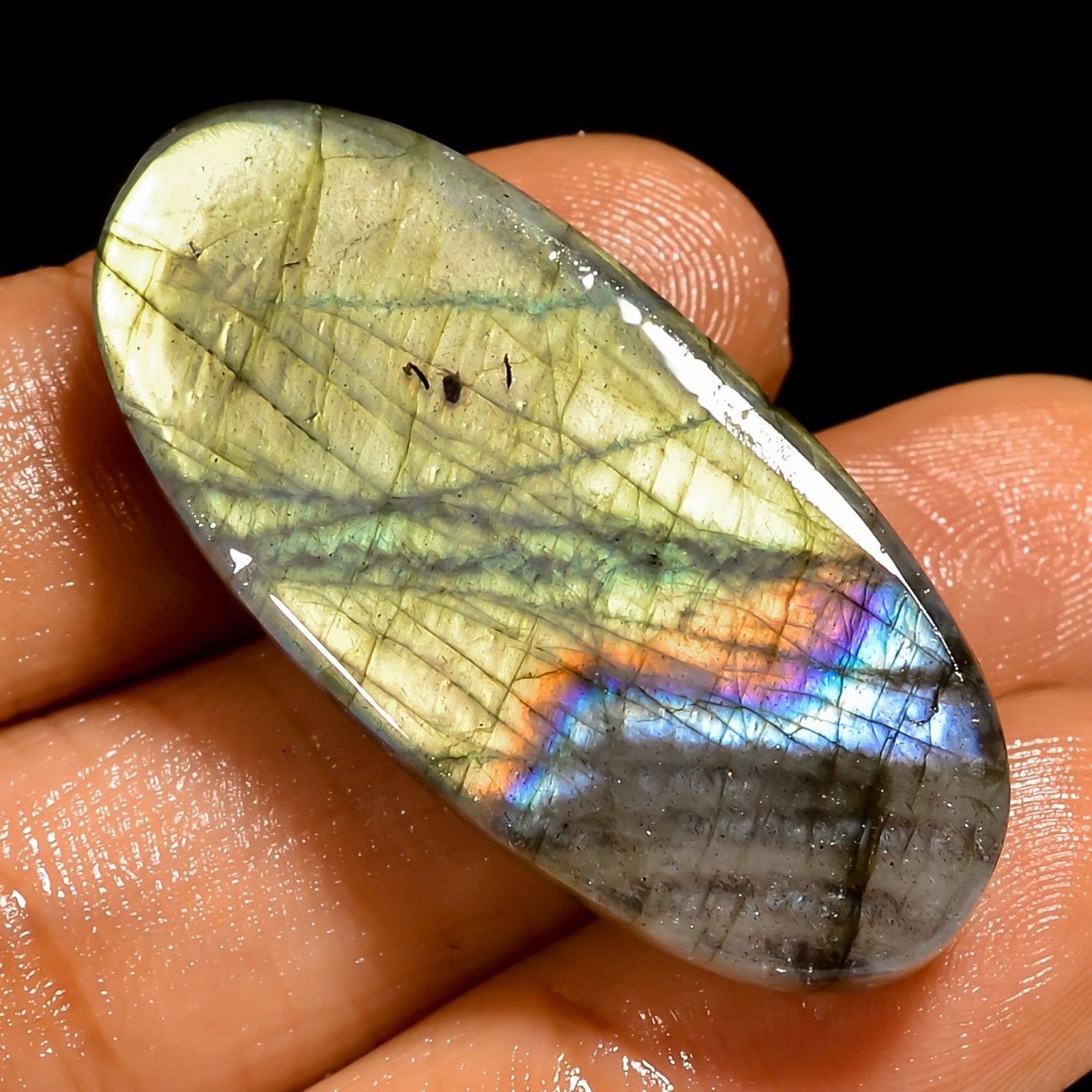 50.5 Ct Natural Labradorite Oval Cabochon Loose Gemstone For Pendant 38X17X8 mm