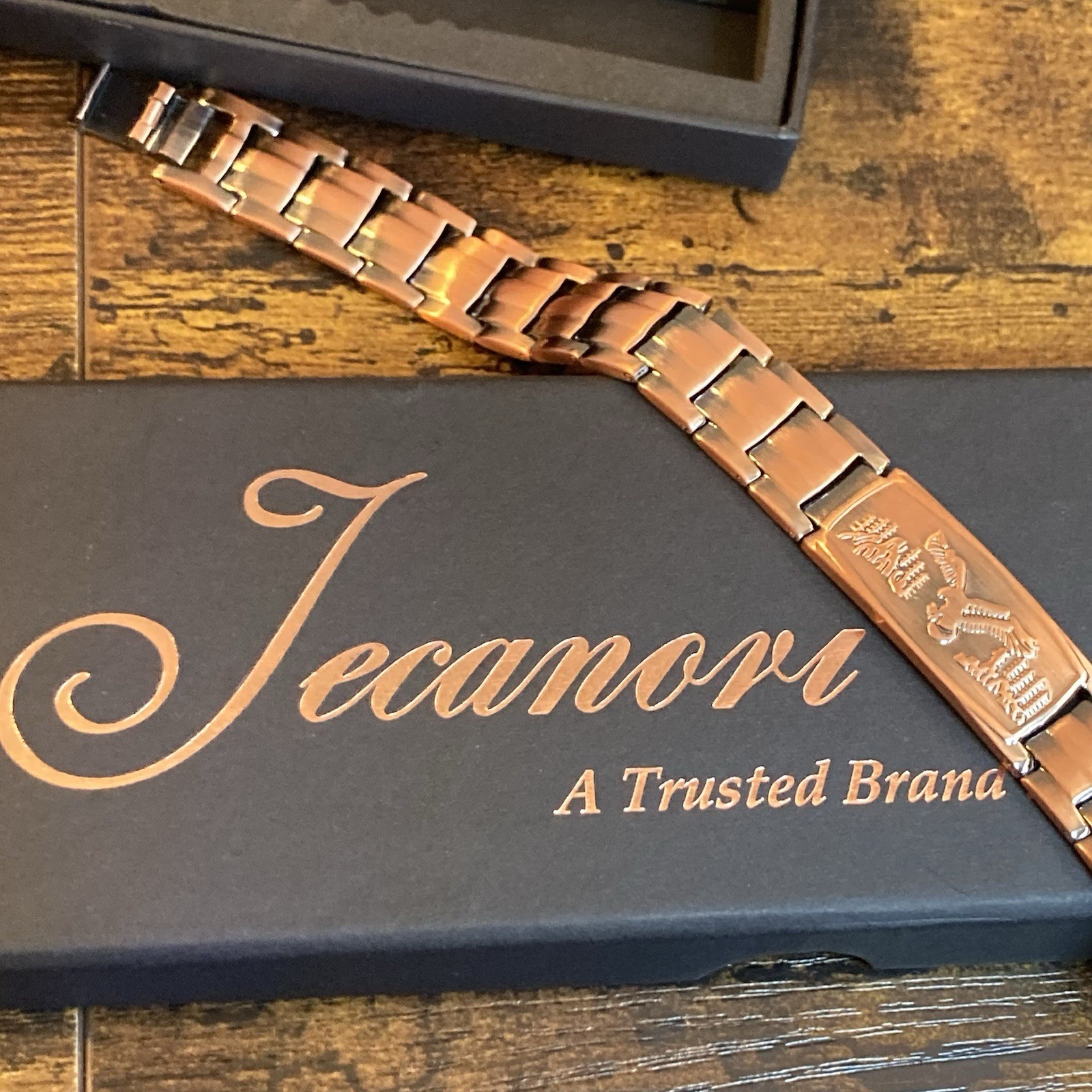 Jecanori Copper Magnetic Bracelet 8.5in 12mm Link Eagle Clasp Steel Mens