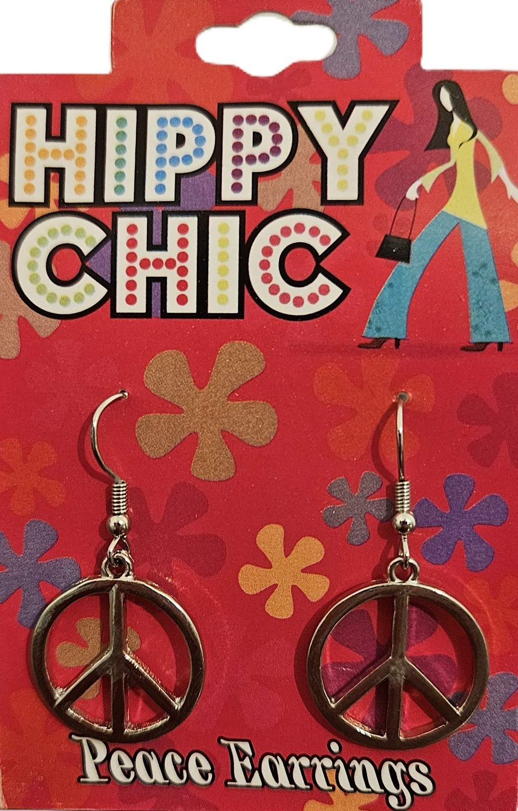 Hippy Chic PEACE Pierced Earrings Large Round Statement Dangling Style NEW