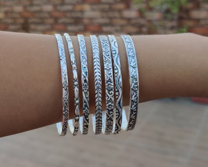 Flower& Fish Beautiful Designer Set Off 7 Design 925 Sterling Silver Bangles