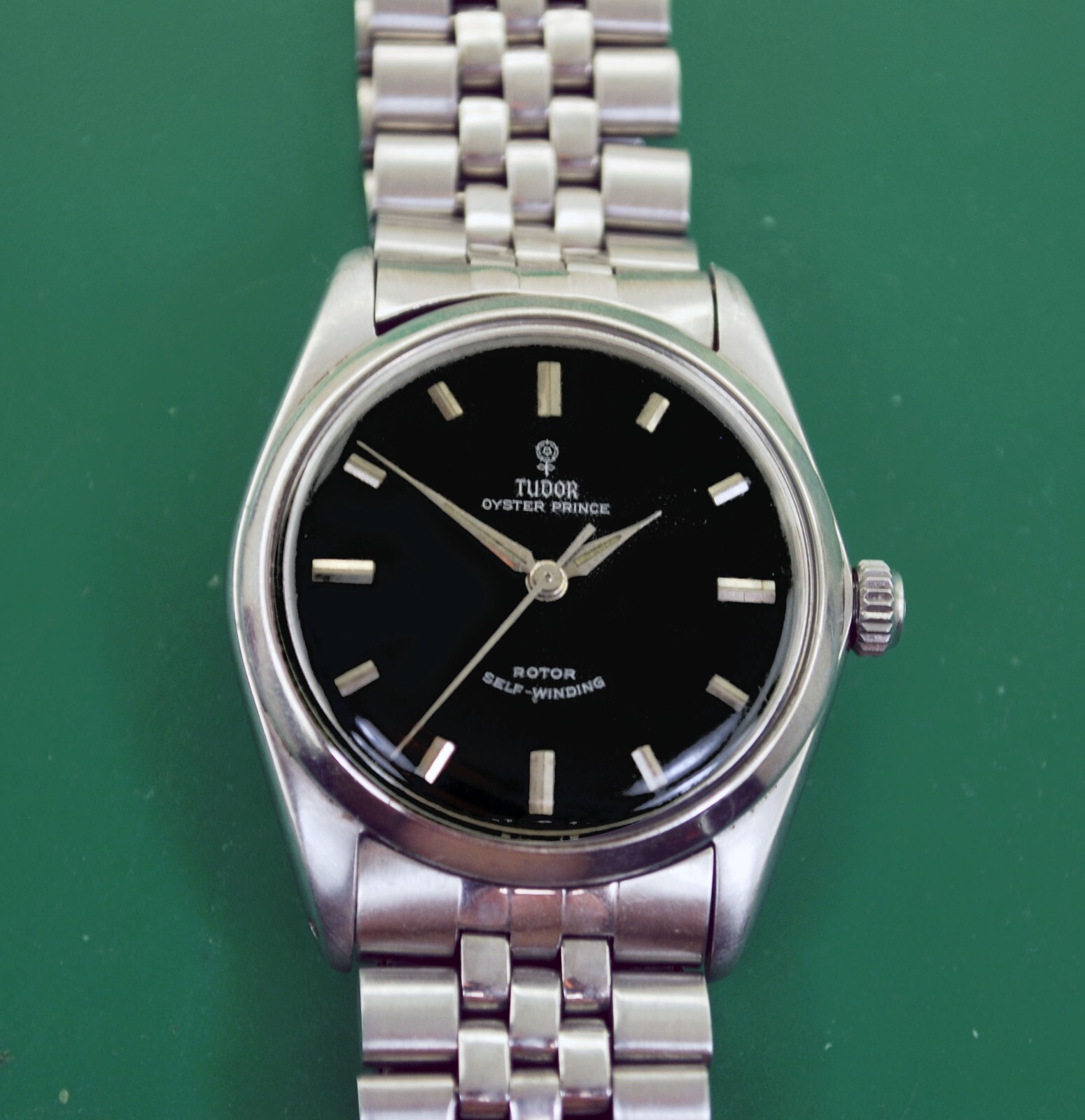 Vintage 1966 Tudor Oyster Prince Rolex Band Original Black Rose Dial Men Watch