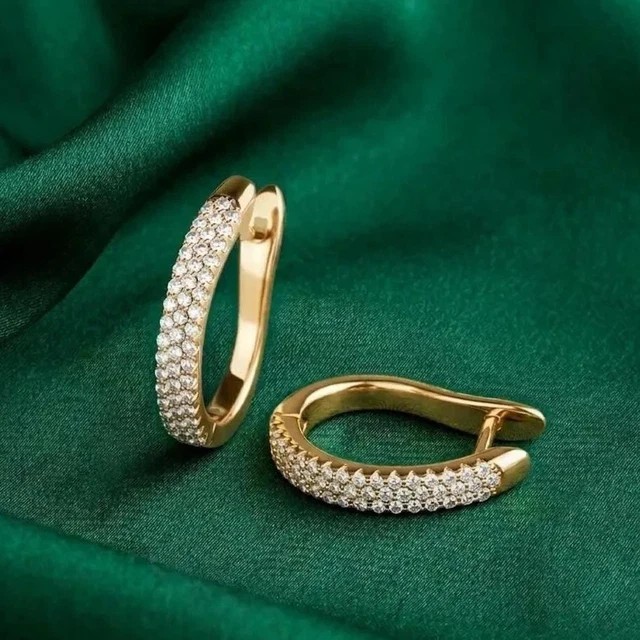 1 Ct Round Lab Created Diamond Huggie Hoop Earrings Women 14K Yellow Gold Plated