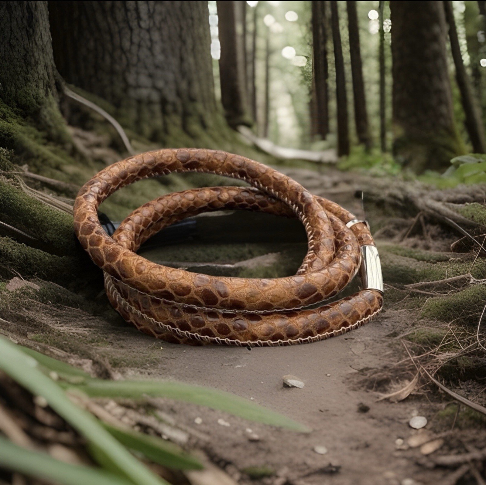 Brighton bracelet Triple Woodstock Brown Python Skin Type Leather NWT