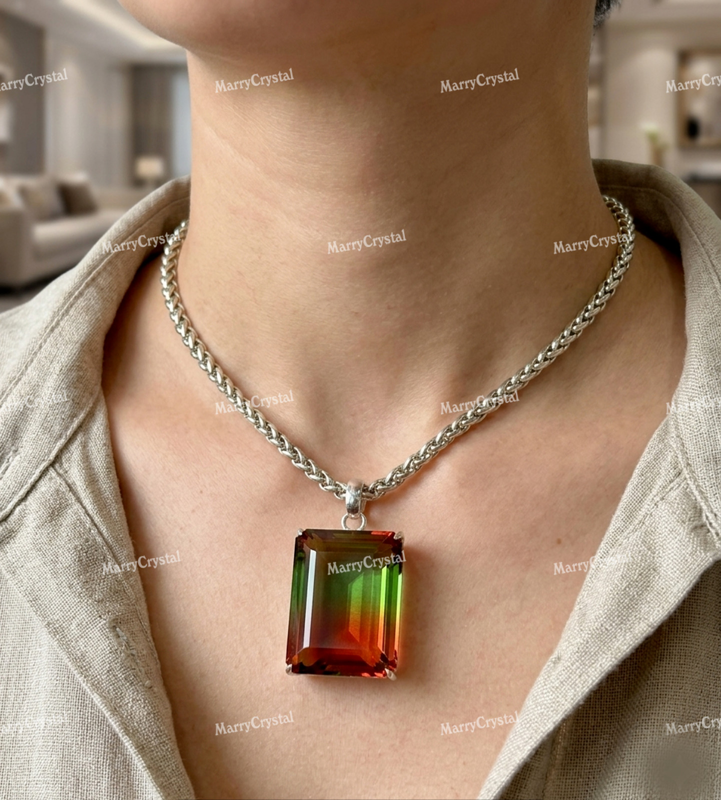 Color Changing Zultanite Glass German Silver With 18″ Chain Loose Gemstone