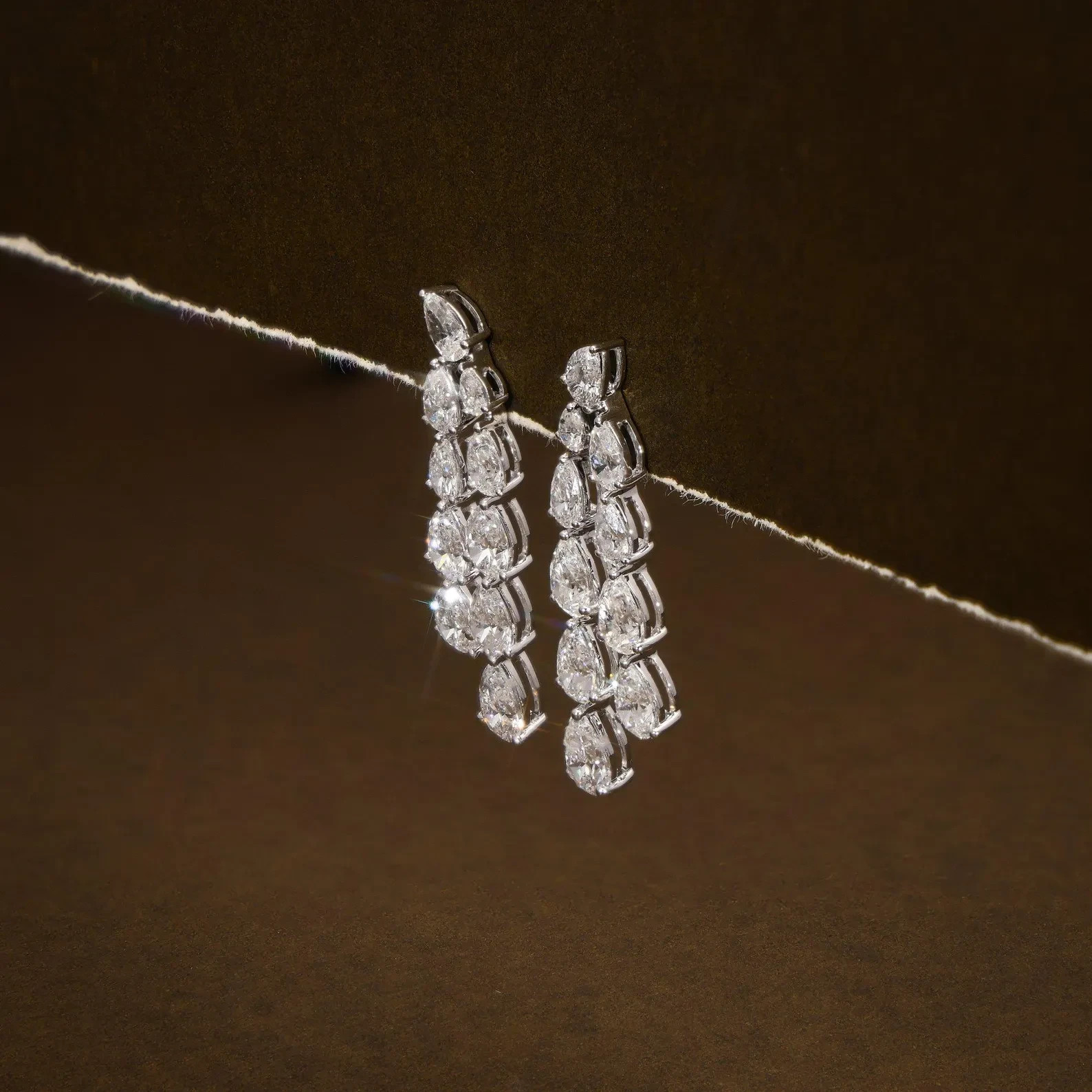 3 Ct Pear Cut Simulated Diamond Double Row Dangle Earring 14k White Gold Plated