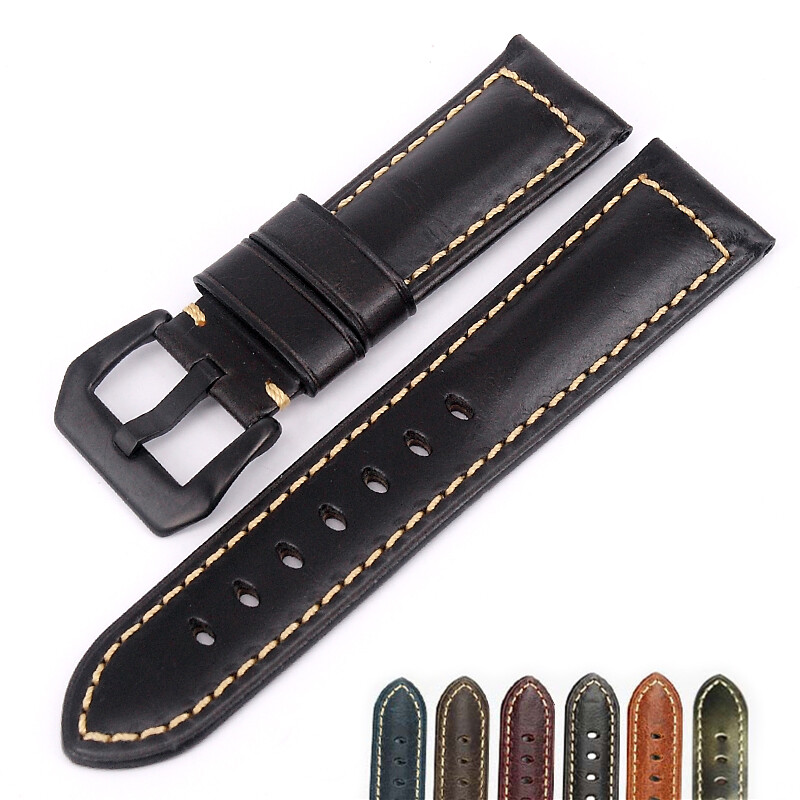 Watch Bands Cowhide Genuine Leather Wristwatch Straps Watch Parts Black 18-26mm