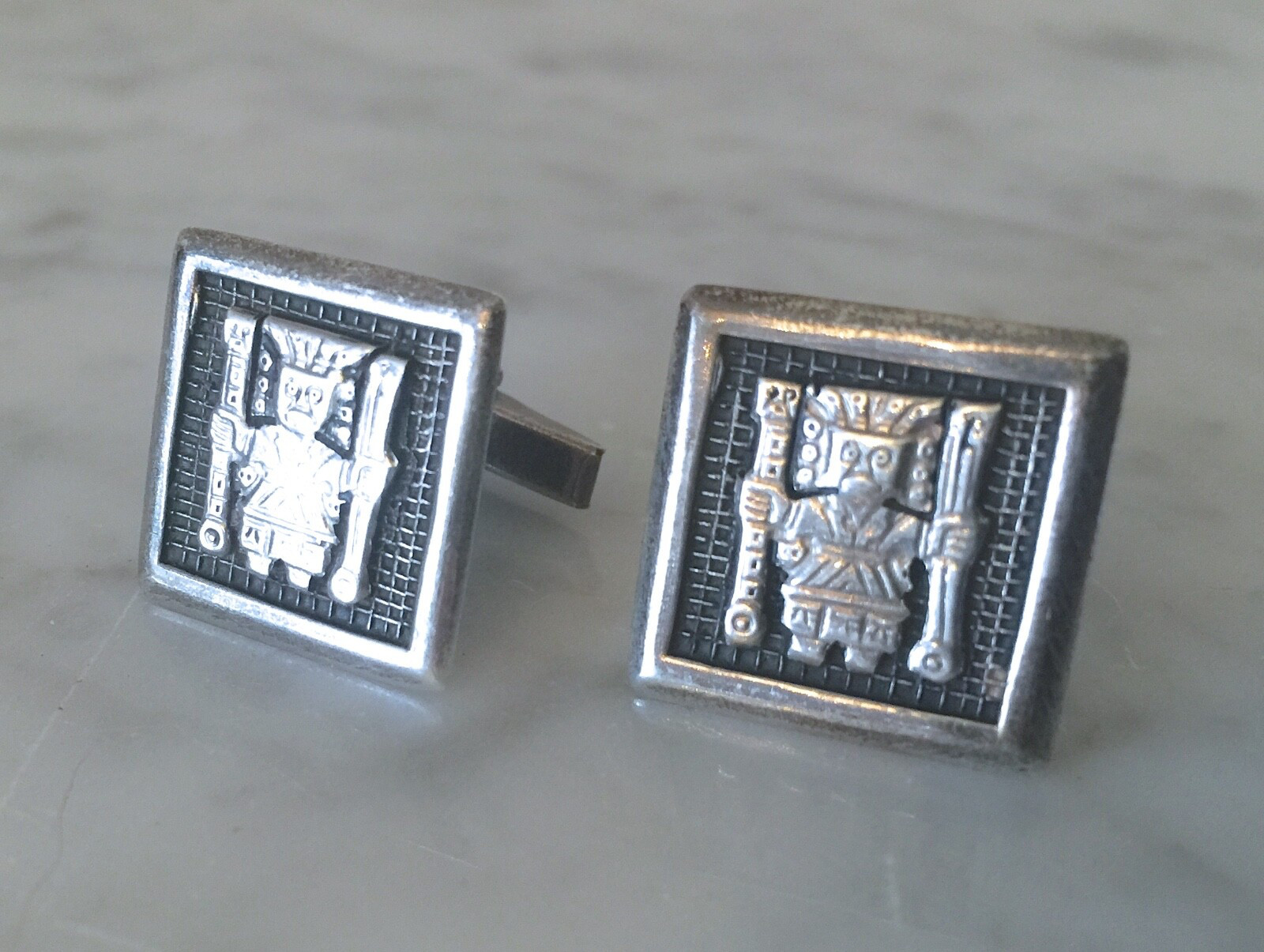 PERU Inca Sun God Cufflinks 18K gold & 925 Sterling