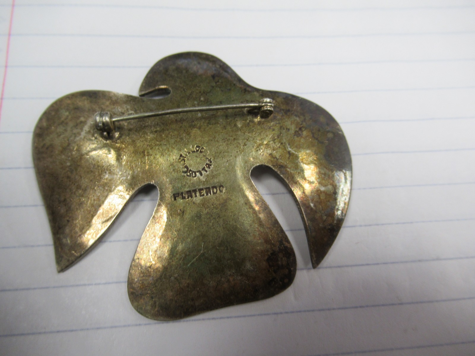 Old Los Castillo Taxco Plateado Hammered Big Bird Brooch Pin Nice BIN!