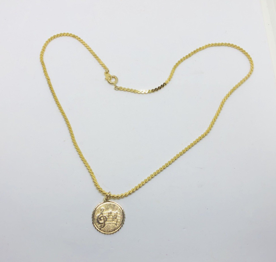 VTG ELCO 12KGF MUSIC NOTES/CLEF CHARM W/GOLD TONE SERPENTINE CHAIN