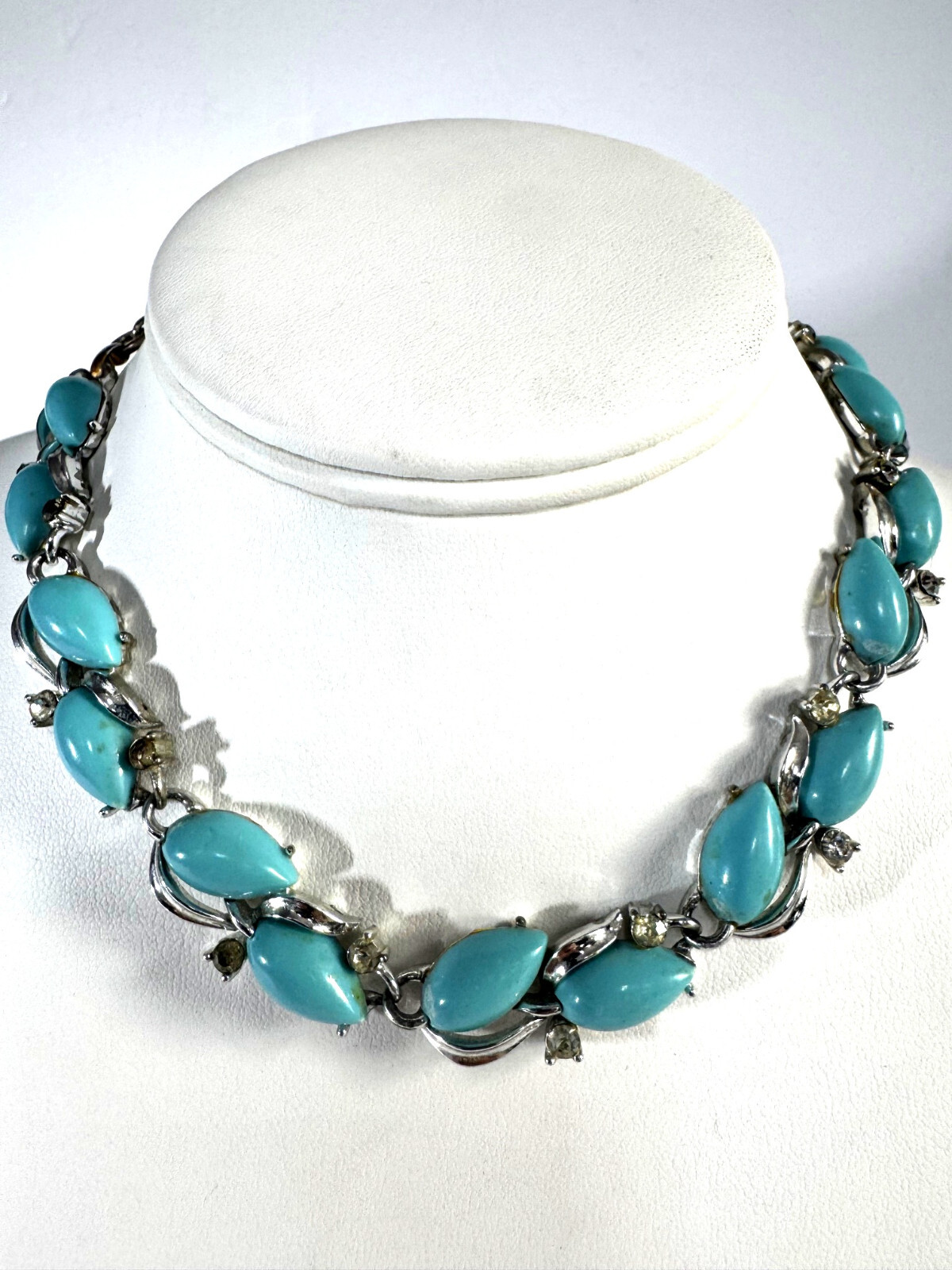 Vintage Blue stone (unknown) With small CZ on silver Necklace