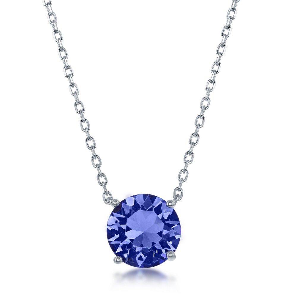 Sterling Silver 8MM Sapphire “September” Swarovski Element Rhodium Plated