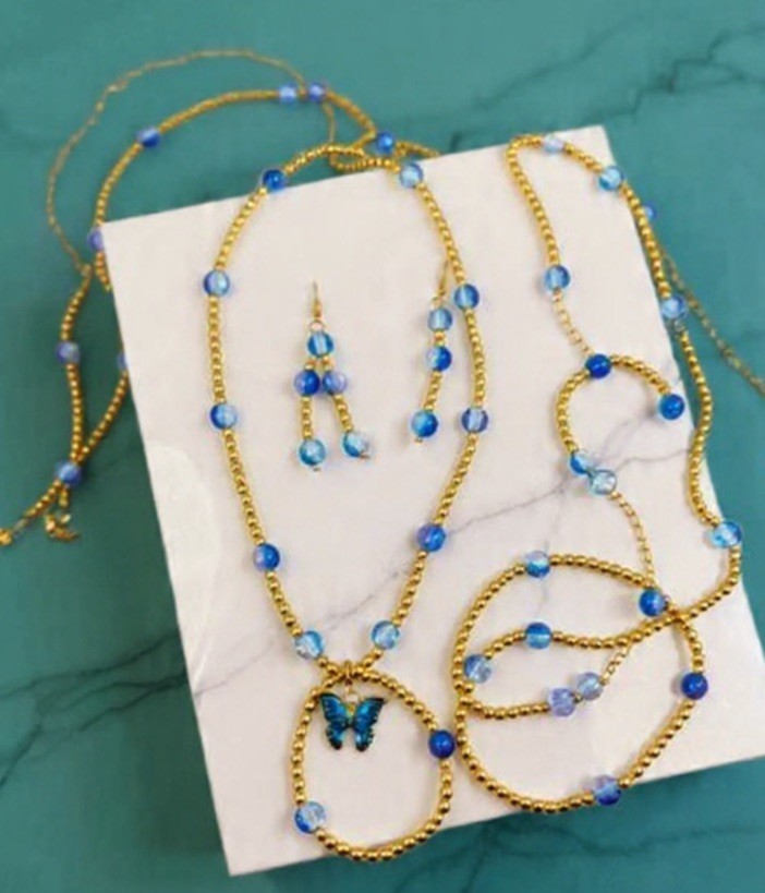 5pc Waist Bead Set with Earrings Bracelet and Anklet for Women
