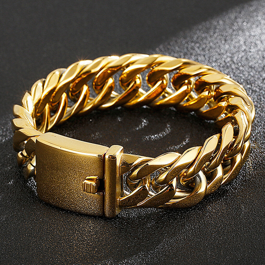 Men’s Silver/Gold/Black Stainless Steel Curb Cuban Chain Link Bracelet 7″-11″