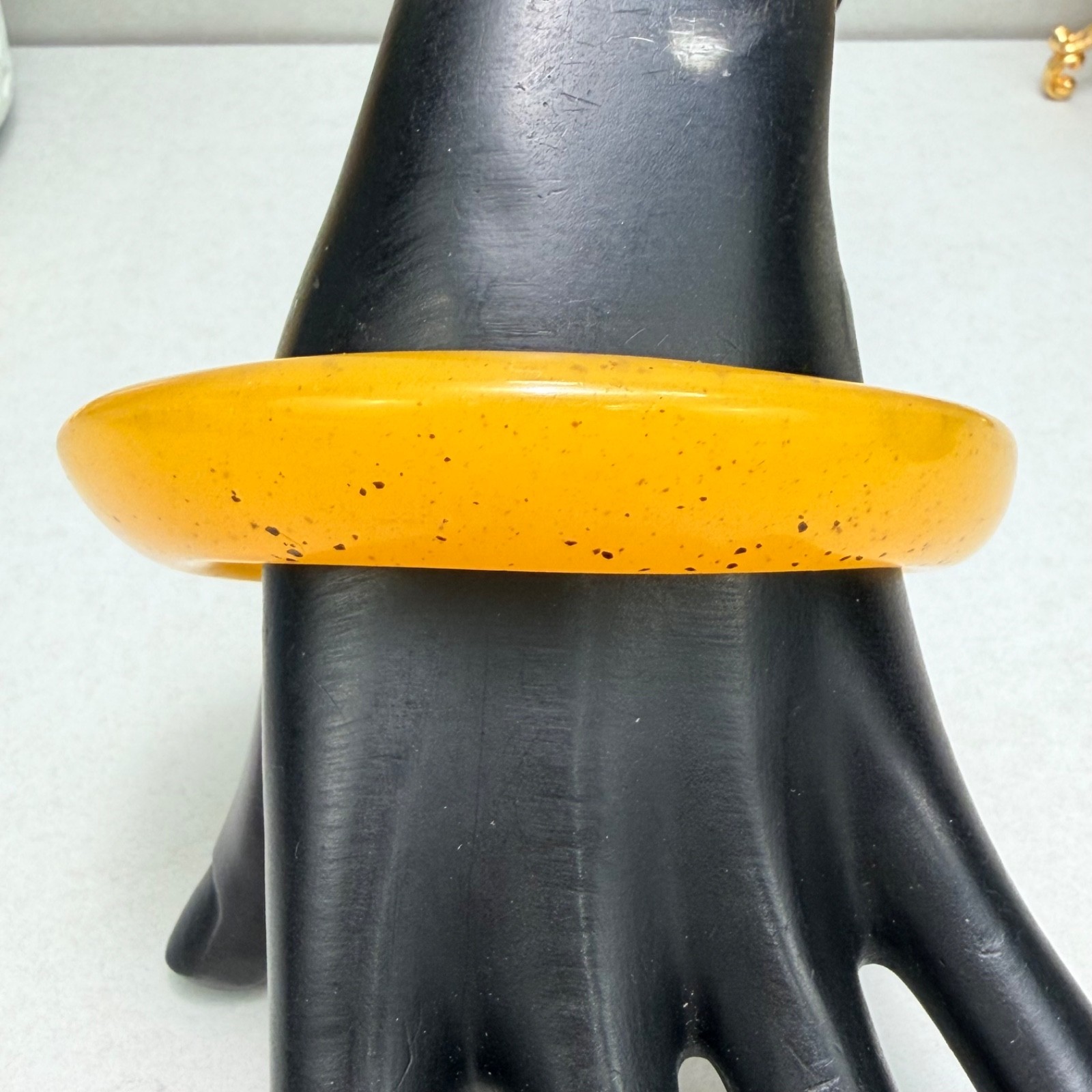 Vintage Asymmetrical Style Mustard Lucite Bangle Bracelet 8.25 In