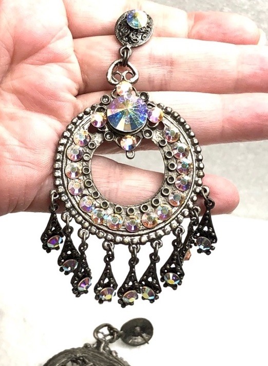 Elo7 Antique Silver Iridescent Rhinestone Tassel Dangling Chandelier Earrings