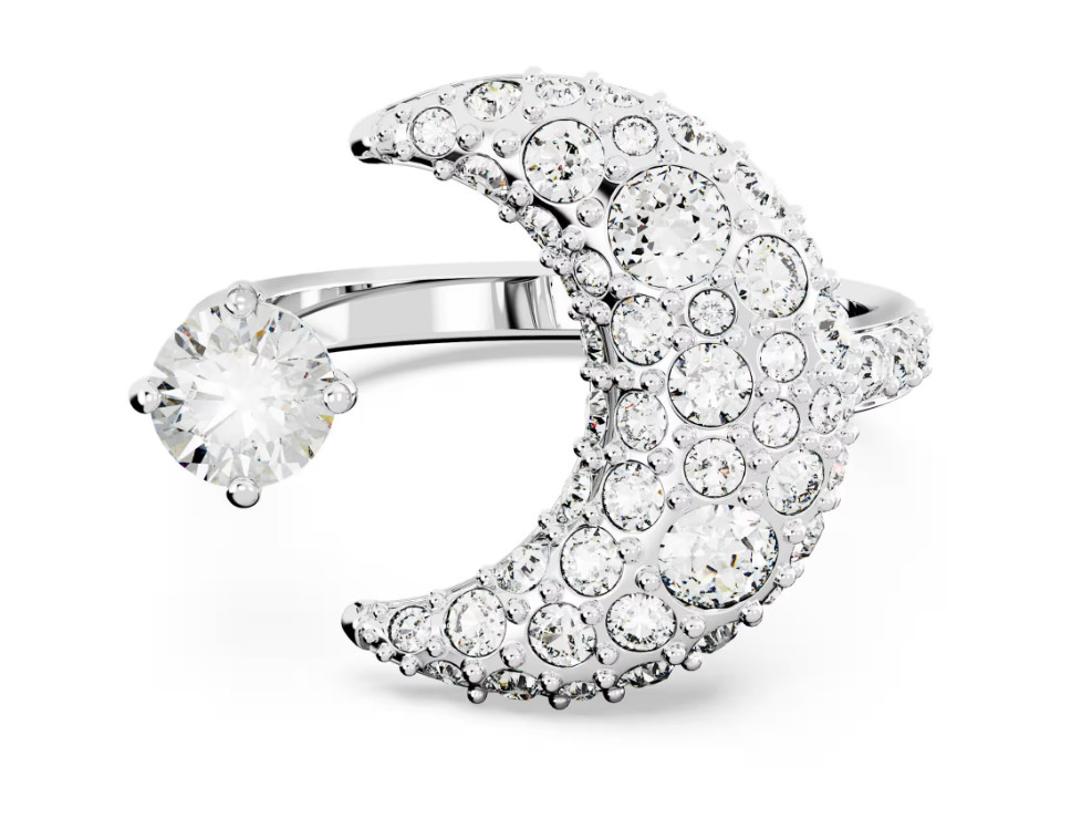 Swarovski – Sublima open ring – Moon, White, Rhodium plated – Size: 52
