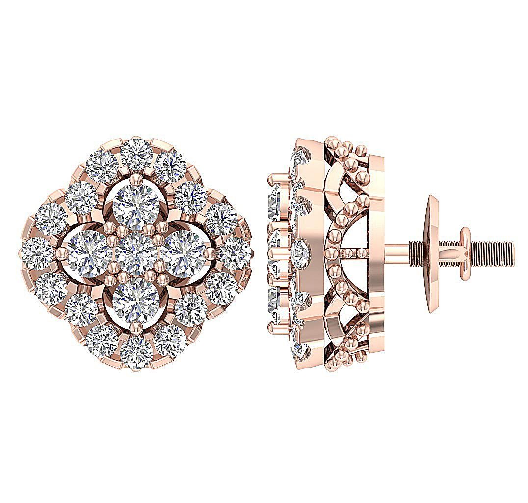 Designer Studs Earrings Round Cut Diamond SI1 G 0.75 Ct 14K White Gold 9.80 mm